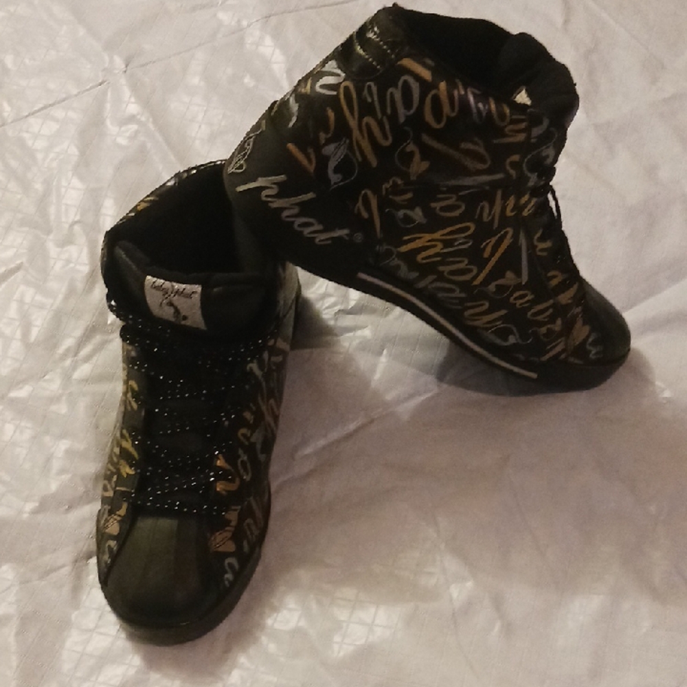 Baby Phat Black and Gold Script Sneakers